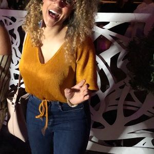 gold tie-front crop knit